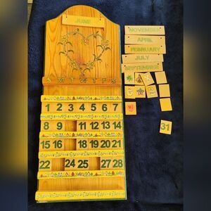 Wooden Perpetual Calendar with Yellow Accents